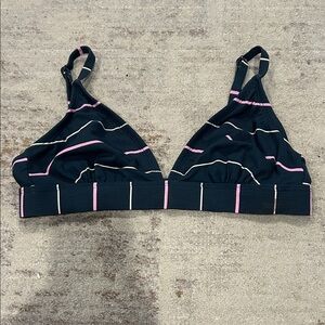Kona Sol Black Bralette with Pink and White Stripes